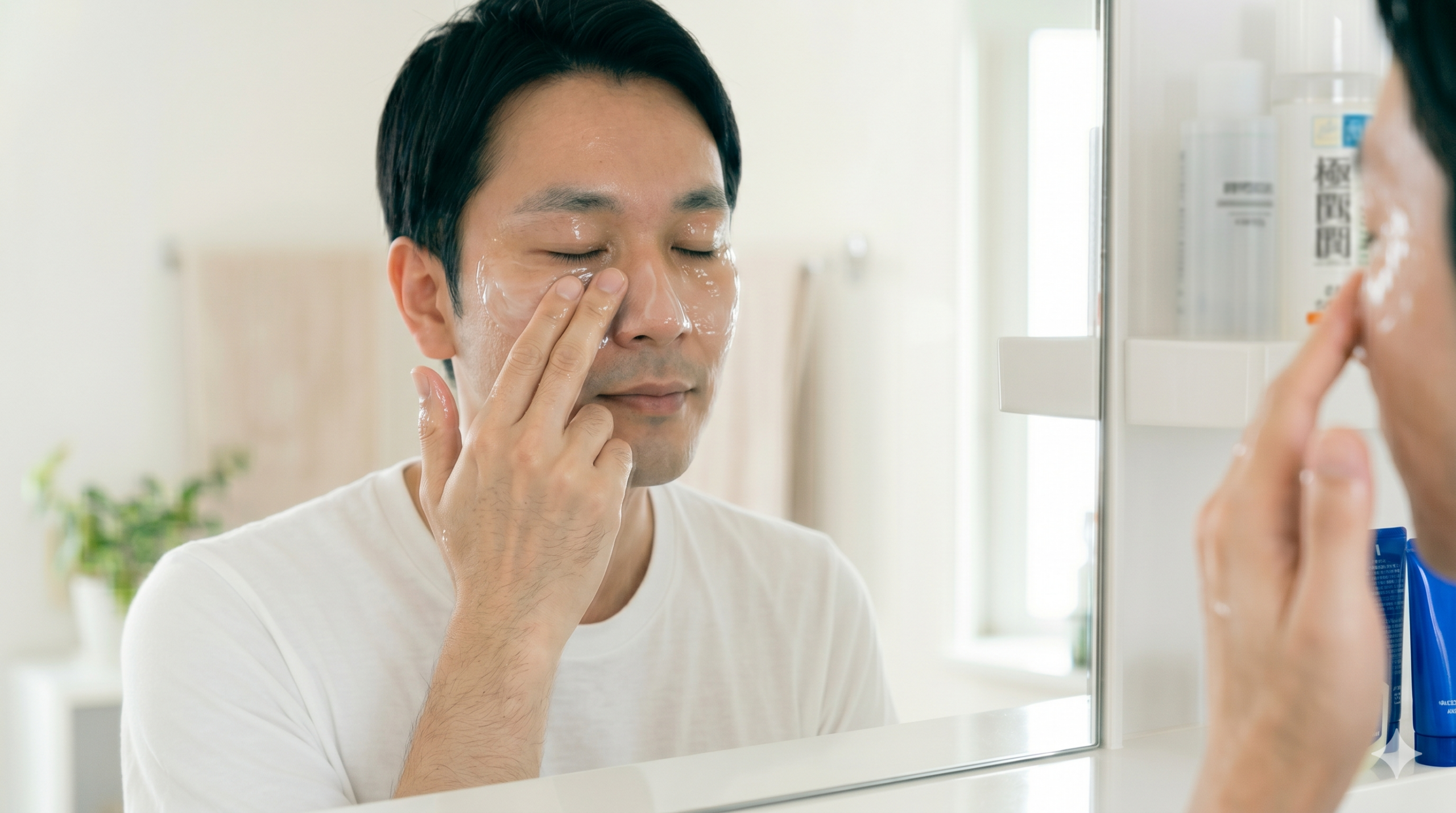健栄製薬 白色ワセリンを顔に塗っているイメージ画像