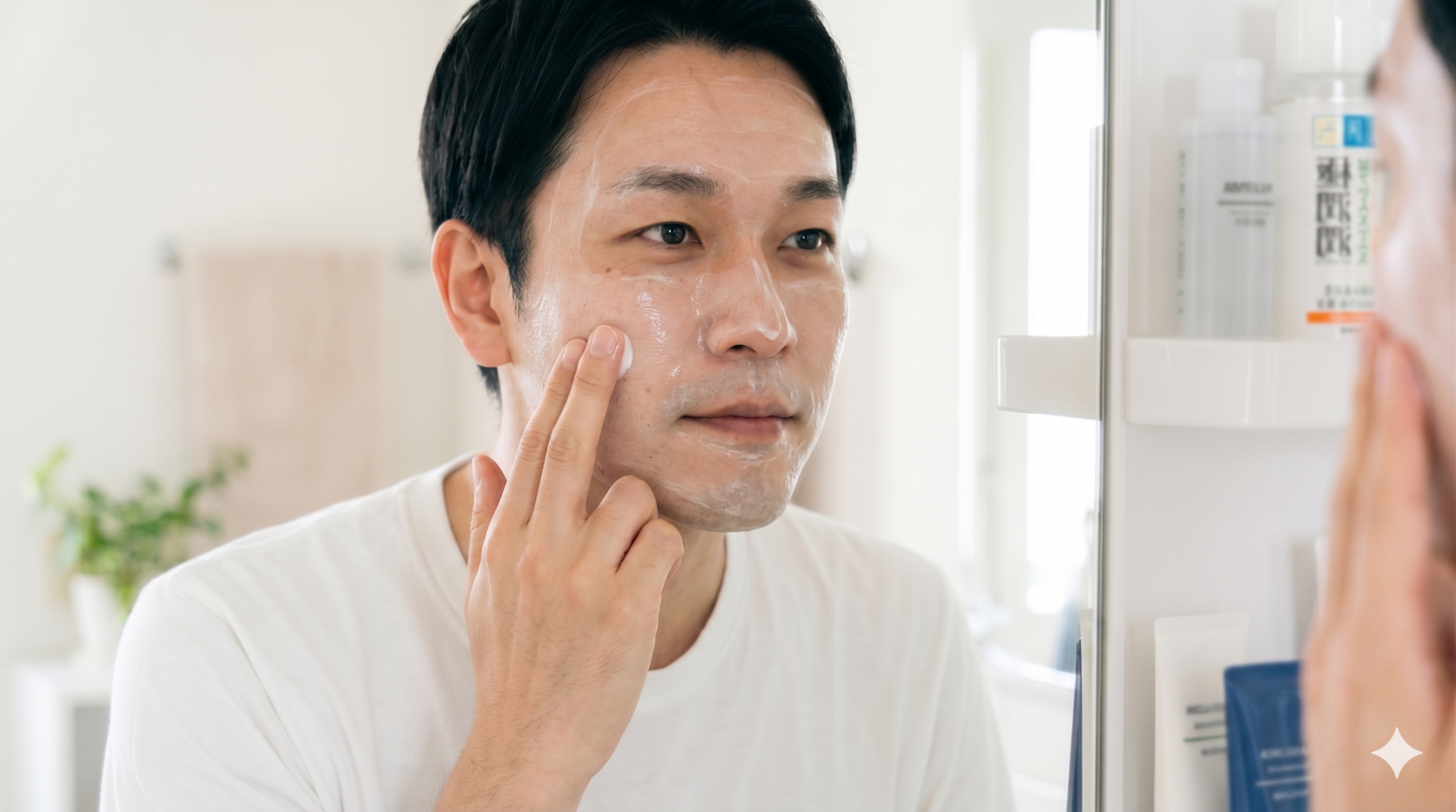 敏感肌用クリームを顔に塗っているイメージ