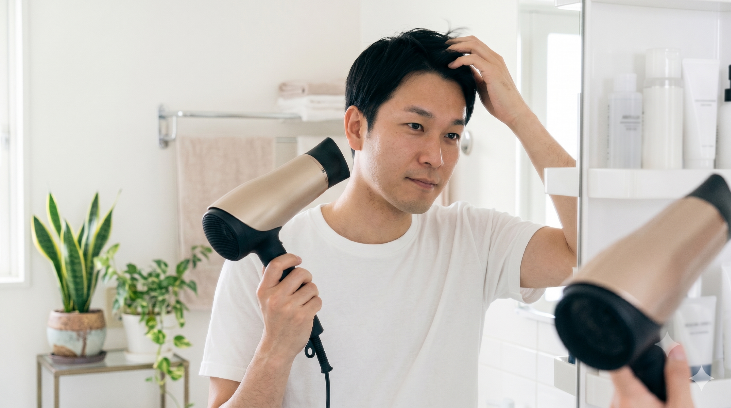 ドライヤーをかけている男性のイメージ